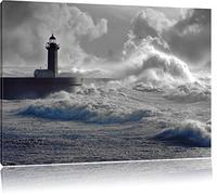 Pixxprint Les Vagues de tempête Phare Portugal Art Toile 120x80cm Murale XXL