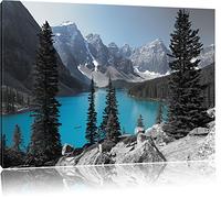 Pixxprint Moraine Lake kanadische Berge ALS Leinwandbild/Größe: 120x80 cm/Wandbild/Kunstdruck/fertig bespannt