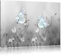 Pixxprint Papillon sur les petites fleurs Art toile 120x80cm murale XXL