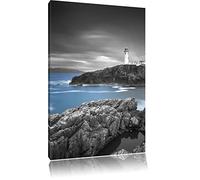 Pixxprint Phare à fantastiquement mer Bleu Noir/Blanc, Taille: 80x120 sur Toile Angulaire élevée