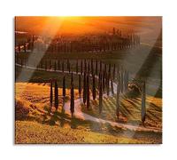 Pixxprint Plaque de protection pour cuisinière et protection anti-éclaboussures en verre véritable Motif rue en Toscane au coucher du soleil 60 x 52 cm
