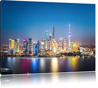 Pixxprint Shanghai Horizon sur la Toile, Format XXL Support en Bois, Leinwand Format:80x60 cm
