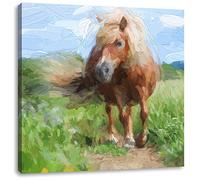 Pixxprint Shetlandpony Auf der Wiese Kunst ALS Leinwandbild/Größe: 70x70 cm/Wandbild/Kunstdruck/fertig bespannt