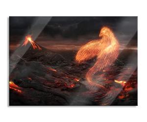 Pixxprint Tableau en verre - Décoration murale en verre véritable - Paysage volcanique brûlant du phénix - 100 x 70 cm - Avec suspension et entretoises