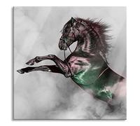 Pixxprint Tableau en verre | Tableau mural sur verre véritable | Cheval noir se lève dans la brume blanche | Détails B&W | 40 x 40 cm | Avec suspension et entretoises