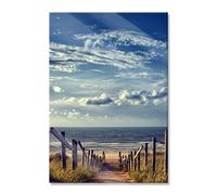 Pixxprint Tableau sur verre | Tableau mural en verre véritable | Chemin de la plage au bord de la mer | 60 x 80 cm | Avec suspension et entretoises
