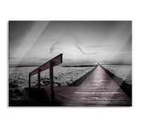 Pixxprint Tableau sur verre | Tableau mural en verre véritable | Long pont sur la mer du Nord | 60 x 40 cm | Avec suspension et entretoises