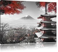 Pixxprint Temple Japonais à l'automne Noir/Blanc, Taille: 80x60 sur Toile