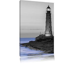 Pixxprint Vieux Phare au Coucher du Soleil Noir/Blanc, Taille: 40x60 au Canvas Angulaire élevée
