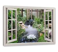 Pixxprint Zen Garden Japon Toile sur toile pour fenêtre | Dimensions : 100 x 70 cm | Tableau mural | Impression d'art