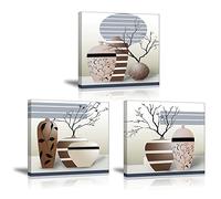 Piy 3x Impression Elegant arbre dans la Vase à Fleurs sur Toile Peinture motif modern Tableaux Home Déco Mural en Bois réel ,Impermeable, avec Cadre, Mur Art pour Chambre hotel Salle Cadeau 30x30cm