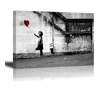 PIY Banksy Graffiti painting Art Décor Impression sur toile HD Image Peinture Tableaux de la Mur Imperméable prete à poser Décoration Moderne pour la Salle Chamber Fille Ballon Rouge 75x50cm