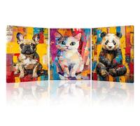 Piy Painting 3 Parties Animal abstrait Tableau Déco Murale Panda, chien et chat Impression Painting Sur Toile Salon Moderne Tableaux Decoration Peinture Toile Affiche Chambre Bureau 30×40cm