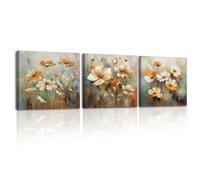Piy Painting 3 Parties Floral Abstrait Tableau Déco Murale Fleurs Sauvages Plantes Impression Painting Sur Toile Salon Colorée Tableaux Decoration Peinture Toile Art Affiche Chambre Bureau 30×30cm