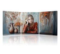 PIY PAINTING 3 Parties Impression Sur Toile La Fille Qui Réfléchit Tableau Decoration Murale Salon Painting sur Toile Affiche Decoration Murale Peinture Tableaux Tableau Chambre Bureau Cuisine 30x40cm