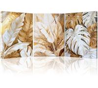 Piy Painting 3 Parties Moderne Tableau Sur Toile, Blanc Et Or Tableau Decoration Murale Salon, Feuille Dorée Impression Sur Toile Décoration, Affiche Decoration Murale Chambre Cuisine 57x40 cm