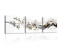 Piy Painting 3 Pièces Impression sur Toile Branches noires et blanches, Tableau sur toile Fleur de pêcher, Image sur Toile Encadré Tableau Decoration Murale pour Salon, Chambre, Salle d’étude 30x30cm