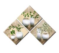 Piy Painting 3 Pièces Impression sur Toile, Plantes Vertes dans Un Vase, Tableau sur Toile - Déco Muraux Modernes 30x30cm Tableau Décoration pour Salon Chambre, Encadré