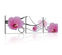 Piy Painting 3 Pièces Moderne Impression Sur Toile Flore moderne Tableaux Déco Muraux Salon Rose Fleur simple Affiche Decoration Painting Poster Peinture Sur Toile Art Mural Chambre 30×30 cm