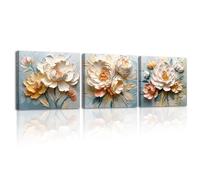 Piy Painting 3 Pièces Tableau Déco Murale Artistic Floral Impression Painting Sur Toile Salon Fleurs Blanches et Jaunes Tableaux Decoration Peinture Moderne Toile Art Affiche Chambre Bureau 30×30cm