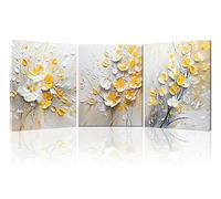 Piy Painting 3Panneau Tableau Sur Toile Moderne Fleurs Blanches et Jaunes Flora Art Mural Decoration Murale Peinture Impression Sur Toile Tableau Decoration Murale Salon Chambre Cuisine 30×40cm
