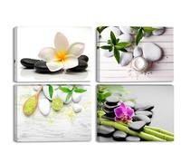 Piy Painting 4x Tableau de Zen sur Toile Spa Yoga Peinture en Bambou Orchidée Image Impression sur Toile avec Cadre pour Salle de Bain Chambre Décor Mural Cadeau Fête Noël 30x40cm
