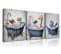 Piy Painting Animaux Impression Sur Toile, Chat Girafe Hippopotame Tableau Sur Toile, Peinture Murale Moderne Pour Le Salon Bureau Salle De Bain Entrée Hall d'Entrée, 3x30x40 cm