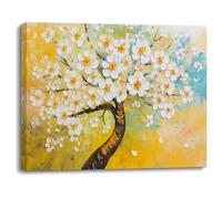 Piy Painting Arbres à Fleurs Impression Sur Toile Fleurs Jaunes Blanches Tableaux Déco Muraux Salon Affiche Decoration Painting Poster Peinture Sur Toile Cadre Art Mural Chambre 30×40cm