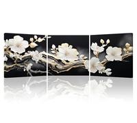 Piy Painting Art Mural En Toile Fleur, Impression Sur Toile Noire Et Blanche, Peinture Sur Toile De Fleurs Blanches, Impression Sur Toile Pour Chambre à Coucher Salon, Ensemble de 3, 30x30 cm