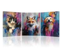 Piy Painting Art mural en toile sur les animaux, Impression sur toile abstraite, Chats Chiens Renards Décoration Tableaux, Facile à accrocher Pour chambre à coucher Salon Salle de bains, 3x30x40 cm