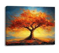 Piy Painting Art Mural En Toile Sur Les Arbres, Couchers De Soleil Impression Sur Toile, l'Arbre Rouge Décoration Tableaux, Facile à Accrocher Pour Le Salon Entrée Hall d'Entrée Café, 30x40 cm