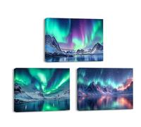 Piy Painting Art Mural Sur Toile, Images Sur Toile De Aurore Verte, Impression d'Art Encadrée Nature Pour Chambre à Coucher Salon Bureau Salle De Bain Entrée Hall d'Entrée Café, 3x30x40 cm (90x40 cm)