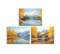Piy Painting Art Mural Sur Toile, Peinture à l'Huile De Paysages, Affiche d'Art Sur Les Paysages Automnaux, Impression Sur Toile Du Lac Pour Le Salon Bureau Entrée Café, 3 Panneaux 30x40cm/90x40 cm