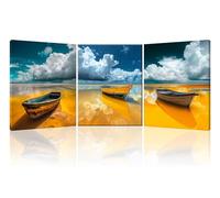 Piy Painting Art Mural Sur Toile, Tableau Sur Toile Naturelles, Impression Sur Toile En Bord De Mer, Toile De Bateau Échouée Images Pour Le Salon Bureau Entrée Café, Lot De 3 30X40 CM