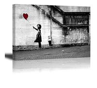 Piy Painting Banksy Impression sur toile de Fille avec Ballon Rouge, Art Graffiti HD Image Peinture Tableaux de la Mur Imperméable prete à poser Décor Moderne pour la Salle Chamber Cadeau 30x40cm