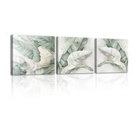 Piy Painting Décoration Tableaux Minimalistes, Art Mural En Toile Feuille,Tableau Sur Toile Verte, Impression Sur Toile Pour La Chambre Coucher Salon Bureau Salle De Bain, 3X30X30 CM