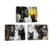Piy Painting Filles Impression Sur Toile, Images Sur Toile De Chatons, Art Mural En Toile, Affiche Moderne Jaune, Facile à Accrocher Chambre à Coucher Café Studio De Yoga, 3x 30x40 cm/90x30 cm
