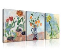PIY PAINTING Fleurs Images Sur Toile, 3 Panneaux Plantes Tableaux En Toile, Reproductions des peintures de Monet, Peinture Imprimée Facile à Accrocher Pour chambre à coucher, Café, 40x30 cm (40x90 cm)