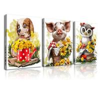Piy Painting Impression sur toile Animaux mignons, toile Tableaux Cochons de dessin animé, Toile Décoration Murale Peinture, Image sur toile pour Cuisine Chambre Bureau 3 panneaux 30x40cm (90x40 cm)