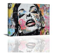 Piy Painting Impression Sur Toile Avec Gribouillis, Image De Toile De Femme, Affiche d'Art Colorée, Art Mural Pour Chambre à Coucher Salon Café Studio De Yoga, 30X40 CM, Avec Cadre Intégré