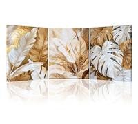 Piy Painting Impression Sur Toile, Blanche Et Or Sur Toile, Art Mural En Toile Golden Leaf, Magnifique Tableau En Toile Pour Chambre à Coucher Salon Salle De Bain, 3 Panneaux 30x40cm /90x40 cm