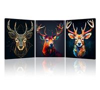 Piy Painting Impression sur Toile de Cerf de Couleur, Decoration Murale avec Cadre Intégré Tableau sur Toile de Animaux Décor Moderne pour Salle de Bain Corridor Bar 3 Panneaux 30x40cm