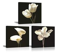 Piy Painting Impression sur Toile des Fleur de Tulipe Blanche Prêt Suspendu Tableau Calla Lily Fleurs élégantes Photo Peinture pour Art Déco Murale Salle de Bain Salon Cadeau Noel 3x30x30cm