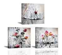 Piy Painting Impression sur Toile des Fleurs Roses avec L’amour Fleurs Roses Exprimer Beauté de l’amour Prêt Suspendu Peinture Tableau pour Art Déco Murale Salle de Bain Cadeau Anniversaire 3x30x30cm