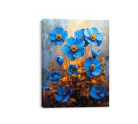 Piy Painting Impression sur toile Fleurs bleues, Peinture sur Toile de floral 30x40 cm, Image sur Toile, Decoration Murale Art Mural pour Chambre Cuisine Studio de yoga, Cadre en Bois Intégré
