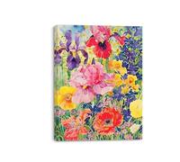 Piy Painting Impression sur Toile Fleurs colorées, Peinture sur toile Fleur, Tableau Decoration Murale, Florale Art mural sur toile pour Chambre Salle de yoga, Cadre en bois intégré, 30x40 cm