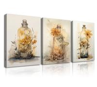 Piy Painting Impression sur toile Fleurs dans un vase Tableau sur Toile 3pièces Fleurs de peinture sur toile avec cadre Art Mural pour Cuisine chambre à coucher 30x40cm