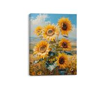 Piy Painting Impression sur Toile Fleurs de tournesol, Tableau sur Toile Fleurs élégantes, Tableau Decoration Murale pour Salle de yoga Salon Salle à manger 30x40cm, Cadre en Bois Intégré
