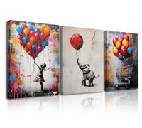 Piy Painting Impression Sur Toile Graffiti, Ballons Art Mural En Toile, Peintures Sur Toile, Tableau Sur Toile Colorées Pour Salon Chambre à Coucher Bureau Cuisine, 3x 30x40cm, Avec Cadre en Bois