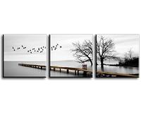 Piy Painting Impression sur Toile Les Oiseaux volent Librement au Bord du Lac, Tableau Photo sur Toile Prêt Suspendu Parfait pour Déco d'art Murale en Salle de Bain Cadeau Anniversaire 3X 30x30cm